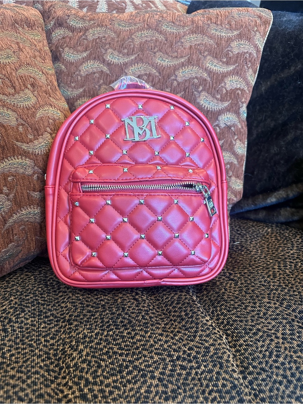 NWT Badgley Mischka Mini Studded Backpack in Red